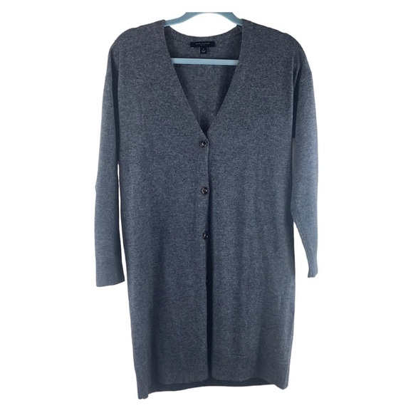 Ann Taylor long-line wool blend button front gray long sleeved cardigan Sz SP - Picture 1 of 7